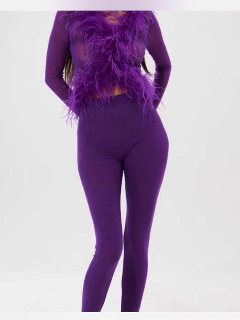 AKIRA Vibrant Purple Feather Top and High-Waist Leggings